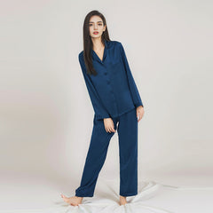 Womens Pure Silk  Pyjamas Long Sleeves Silk Sleepwear Set