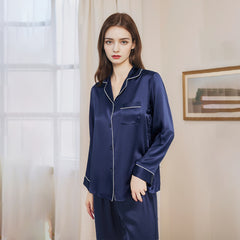 Women Silk pyjamas Long Sleeves pure Silk Sleepwear Set