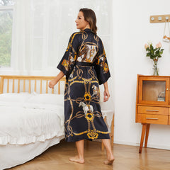 100% Mulberry Womens Silk Kimono Robe Horse Long Silk Robe