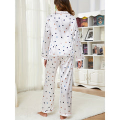 Love Heart  Print Silk Pyjamas Set Mulberry Long Silk Sleepwear