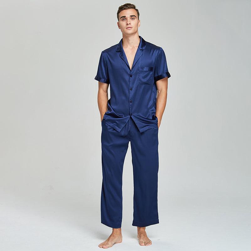 22 Momme Short Sleeves Men Silk Pyjamas Set 100% Mulberry Silk Nightwear Sleepwear 2022 Spring New - avasilk