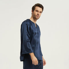 22MM Round Neck Pullover Silk Pyjamas Set For Men 100% Pure 2-piece Silk Sleepwear - avasilk