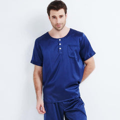 22 Momme Comfortable Short Silk Pajamas Set For Men 100% Pure Silk Pullover Sleepwear - avasilk