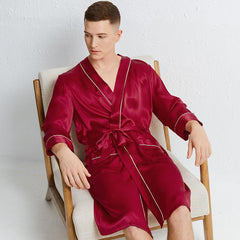 Luxury Comfortable 100% Mulberry Silk Robe For Mens Long Sleeves Silk Bathrobe Sleepwear - avasilk