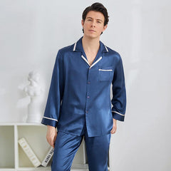 22 Momme Mens Luxury Silk Pyjamas Set Long Sleeves With Wide Clamping Edge Silk Sleepwear - avasilk