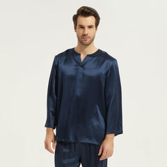 22MM Round Neck Pullover Silk Pyjamas Set For Men 100% Pure 2-piece Silk Sleepwear - avasilk