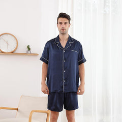 22 Momme Short Silk Pyjamas Set For Men 100% Pure Silk Sleepwear For Summer - avasilk