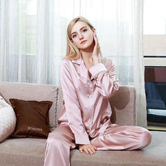 222 Momme Classic Piped Silk Pyjamas Set for Women Long Sleeves 100% Silk Sleepwear - avasilk