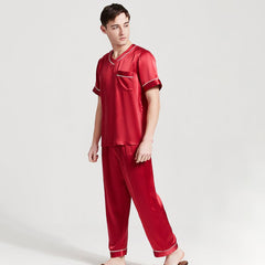 22 Momme Simple Crew Neck Short Silk Pyjamas Set For Men 100% Pure Silk Pullover Sleepwear - avasilk