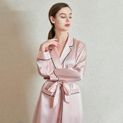 Mid Length Elegant Silk Robe For Women 100% Silk Bathrobe Silk Nightwear Holiday Gifts - avasilk