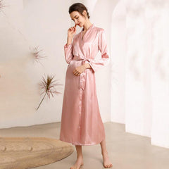 Elegant Ladies Full Length Silk Robe 22 Momme Silk Bathrobe Silk Nightwear Women's Day Gifts - avasilk