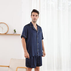 22 Momme Short Silk Pyjamas Set For Men 100% Pure Silk Sleepwear For Summer - avasilk