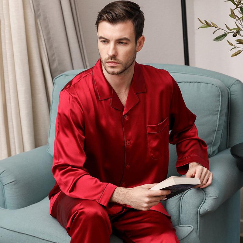 Luxury Classic Men's Silk Pajamas Set 100% Mulberry Silk Long Sleeves –  avasilk