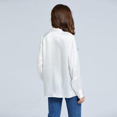 22Momme Elegant Womens Silk Blouse Crystal Buckle Silk Shirts Long Sleeves V-Neck Silk Top - avasilk