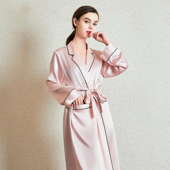 Mid Length Elegant Silk Robe For Women 100% Silk Bathrobe Silk Nightwear Holiday Gifts - avasilk