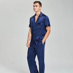 22 Momme Short Sleeves Men Silk Pyjamas Set 100% Mulberry Silk Nightwear Sleepwear 2022 Spring New - avasilk