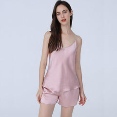 Classic V Neck 100% Pure Silk Cami Set Sexy Camisole Set Silk Sleepwear - avasilk