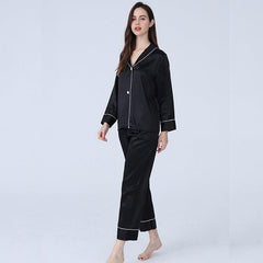 ELegant Ladies Silk Pajamas Set 100% Mulberry Silk Sleepwear Long NightWear Suit - avasilk