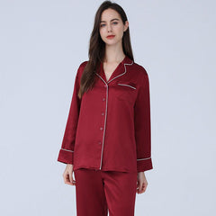 Classic Silk Pajamas Set Long Sleeves 100% Silk Sleepwear For Women - avasilk