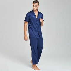 22 Momme Short Sleeves Men Silk Pyjamas Set 100% Mulberry Silk Nightwear Sleepwear 2022 Spring New - avasilk