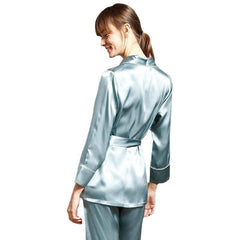 Best Mulberry Silk 2-Piece Pajamas Set Long Sleeves Silk Nightwear With A Belt - avasilk