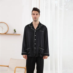 Long Sleeves Classic Silk Pyjamas Set For Men 100% Mulberry Silk Nightwear Sleepwear - avasilk