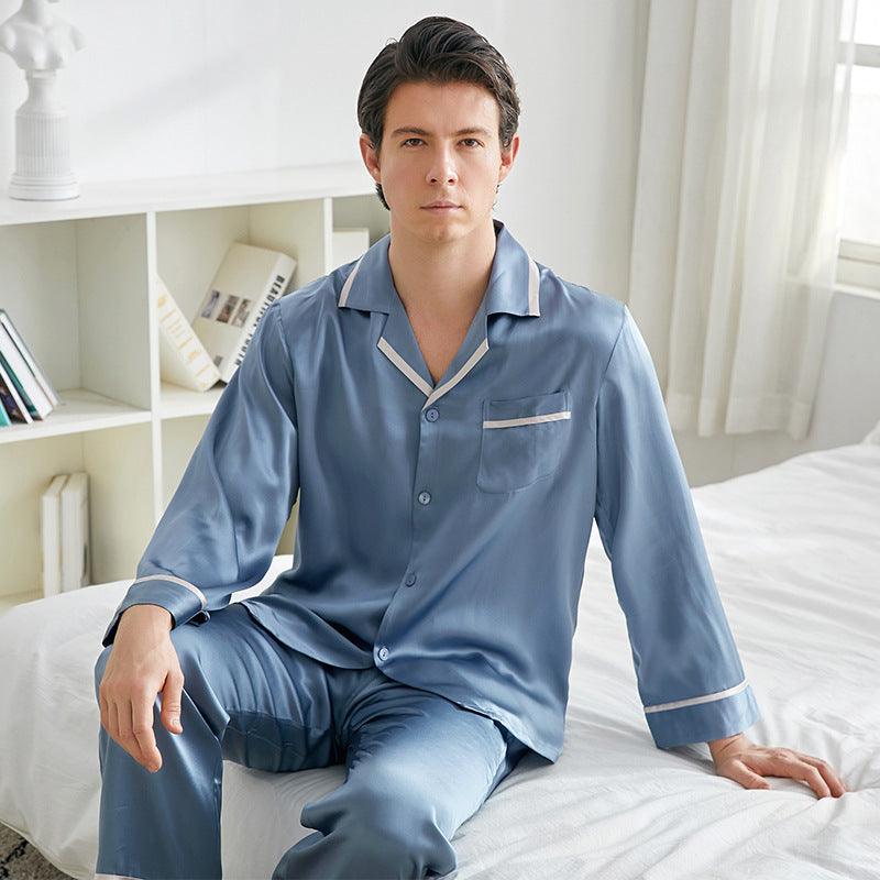 22 Momme Mens Luxury Silk Pyjamas Set Long Sleeves With Wide Clamping –  avasilk
