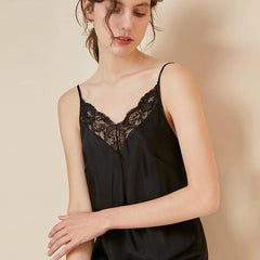 Sexy V Neck Lace Silk Nightgown 100% Silk Mulberry Sleep Dress Silk Slips Sleepwear - avasilk
