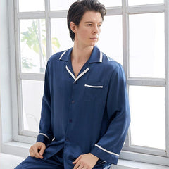 22 Momme Mens Luxury Silk Pyjamas Set Long Sleeves With Wide Clamping Edge Silk Sleepwear - avasilk