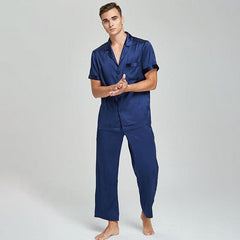 22 Momme Short Sleeves Men Silk Pyjamas Set 100% Mulberry Silk Nightwear Sleepwear 2022 Spring New - avasilk