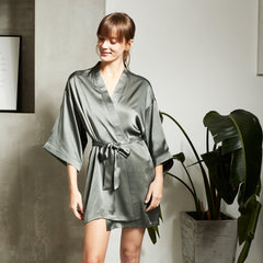 22MM Cross Back Silk Robe with Belted For Women 100% Mulberry Silk Nightwear Bathrobe - avasilk