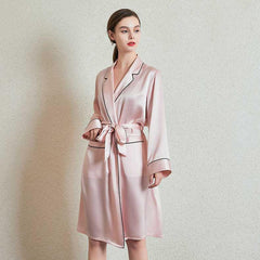 Mid Length Elegant Silk Robe For Women 100% Silk Bathrobe Silk Nightwear Holiday Gifts - avasilk