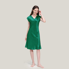 Elegant Women Silk Nightgown 100% Silk Short Sleeves Sleep Dress Sleepwear - avasilk