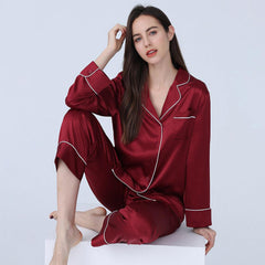 Classic Silk Pajamas Set Long Sleeves 100% Silk Sleepwear For Women - avasilk