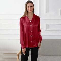 100% Mulberry Silk Womens Silk Blouse Pure Color Long Sleeves Silk Shirts Silk Top - avasilk