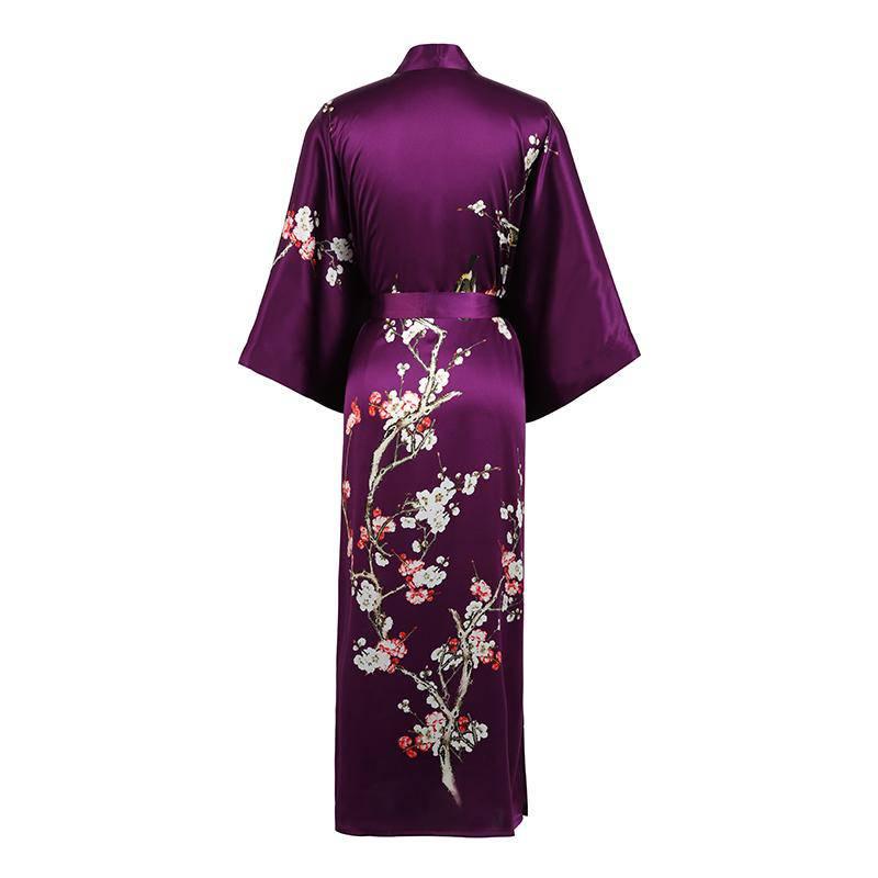 19 Momme Womens Silk Kimono Robe Long Sleeves Silk Printed kimono