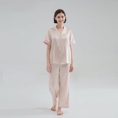 22 Momme Classic Short sleeves Silk Pyjamas Set 100% Mulberry Silk Sleepwear - avasilk