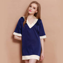 22MM Classic V Neck Women Silk Nightgown 100% Silk Short Sleeves Sleep Dress Sleepwear - avasilk