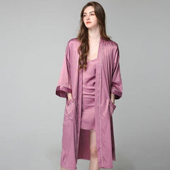 22MM Luxury Silk Robe For Women Mid Length Silk Bathrobe Silk Nightwear - avasilk