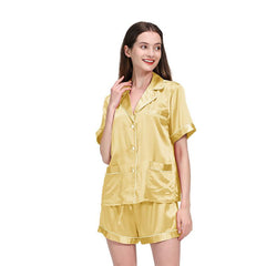 Classic Short Sleeves Silk Pyjamas Set 100% Pure Silk Shorts Sleepwear For Womens - avasilk