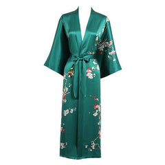 19 Momme Womens Silk Kimono Robe Long Sleeves Silk Printed kimono Robe Silk Sleepwear Bathrobe - avasilk