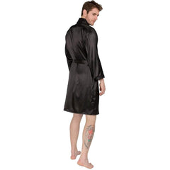 22MM Mulberry Silk Robe Set Mens Classic Silk Bathrobe And Shorts Sleepwear With White Piping - avasilk