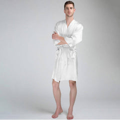 Luxury Pure Color Silk Robe For Men Long Sleeves Silk Bathrobe Silk Nightwear - avasilk