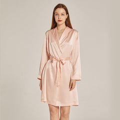 Long Sleeves Elegant Silk Robe For Women 100% Mulberry Silk Bathrobe Silk Nightwear Gifts - avasilk