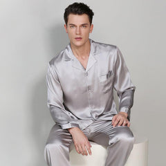 Classic Mens Silk Pajamas Set 100% Mulberry Silk Long Sleeves Nightwear Sleepwear - avasilk