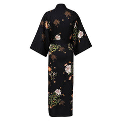 100% Mulberry Silk Kimono Robe Floral Printed Long Silk Robe - avasilk