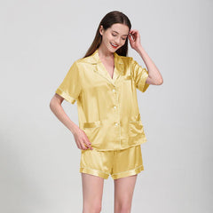 Classic Short Sleeves Silk Pyjamas Set 100% Pure Silk Shorts Sleepwear For Womens - avasilk