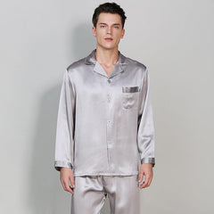 Classic Mens Silk Pajamas Set 100% Mulberry Silk Long Sleeves Nightwear Sleepwear - avasilk