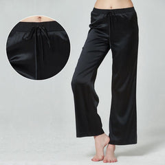 Classic Womens Silk Pants 100% Mulberry Silk Long Pants Pure Color Silk Pajamas Pants - avasilk