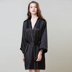 Luxury Sexy Womens Silk Robe 100% Mulberry Silk Bathrobe Silk Nightwear With White Piping - avasilk